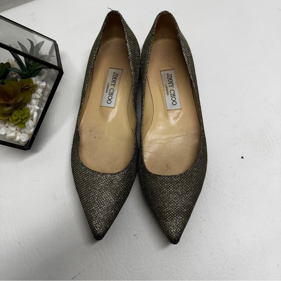 JIMMY CHOO ALINA Lame Glitter Light Bronze Ballet Flats Size 37 / US 7 - Picture 2 of 12